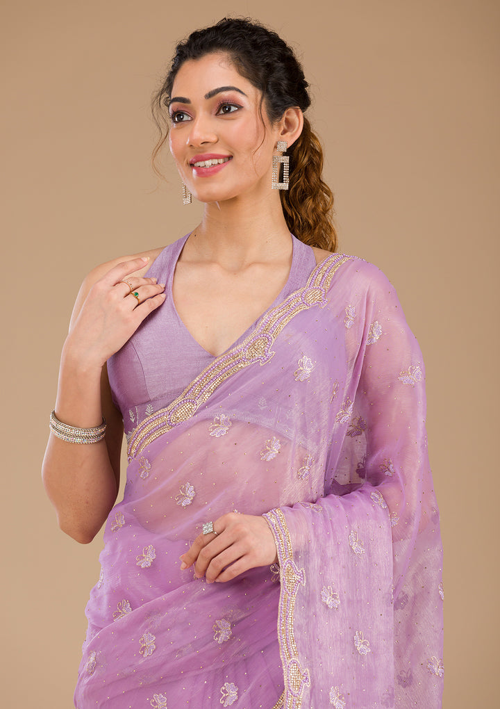 Lavender Stonework Tissue Saree-Koskii
