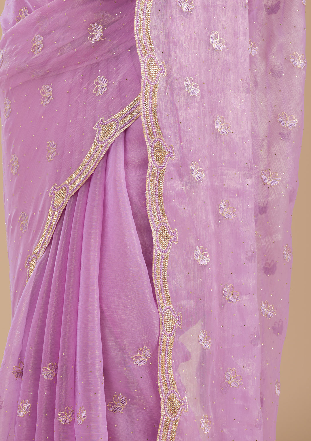 Lavender Stonework Tissue Saree-Koskii