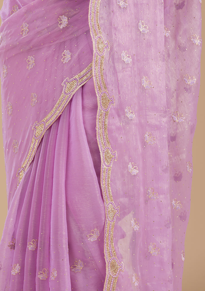 Lavender Stonework Tissue Saree-Koskii