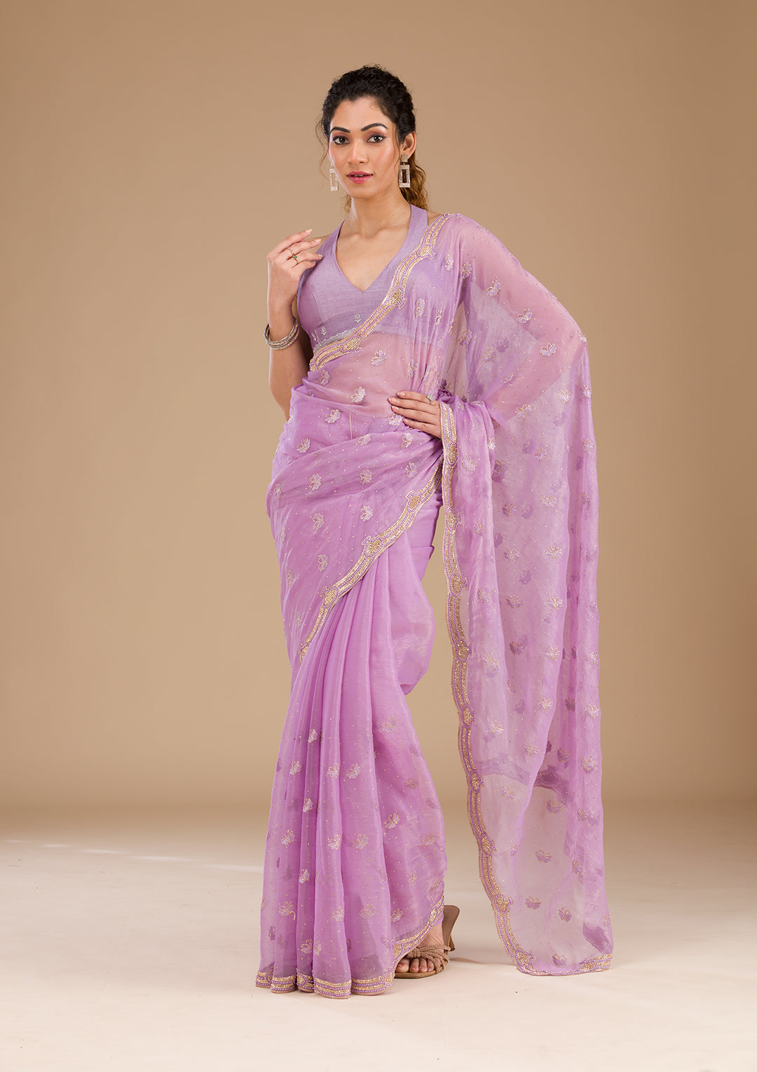 Lavender Stonework Tissue Saree-Koskii