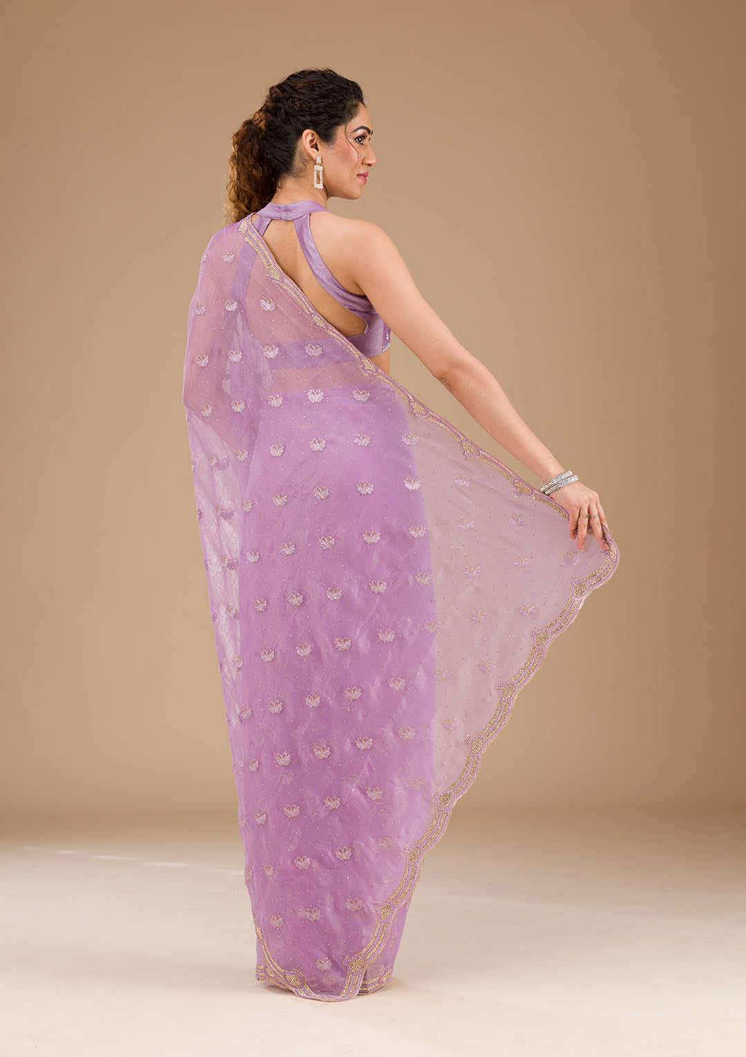 Lavender Stonework Tissue Saree-Koskii