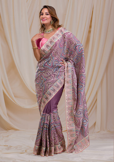 Lavender Swarovski Chiffon Saree-Koskii
