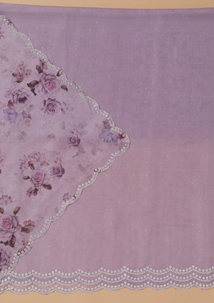 Lavender Swarovski Organza Unstitched Salwar Suit