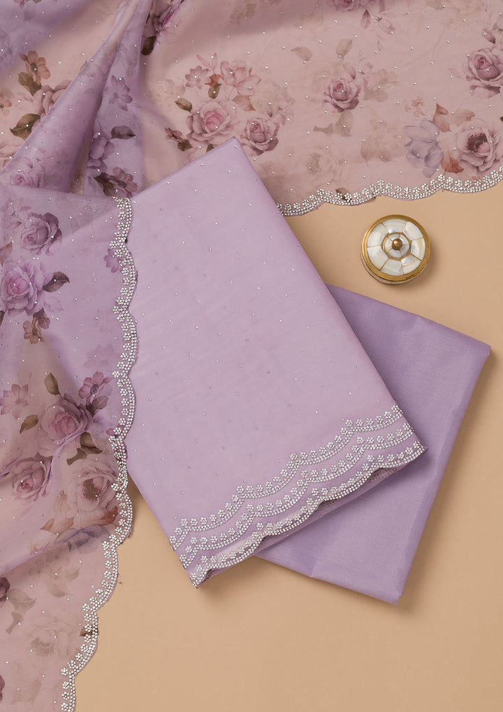 Lavender Swarovski Organza Unstitched Salwar Suit