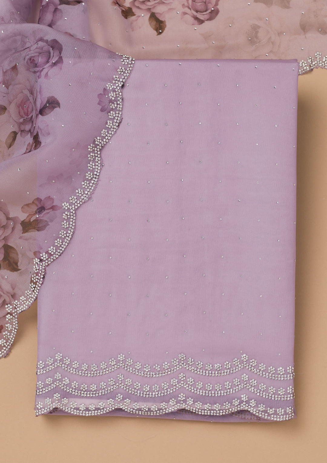 Lavender Swarovski Organza Unstitched Salwar Suit
