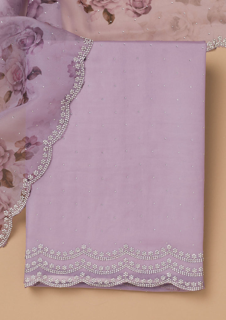 Lavender Swarovski Organza Unstitched Salwar Suit