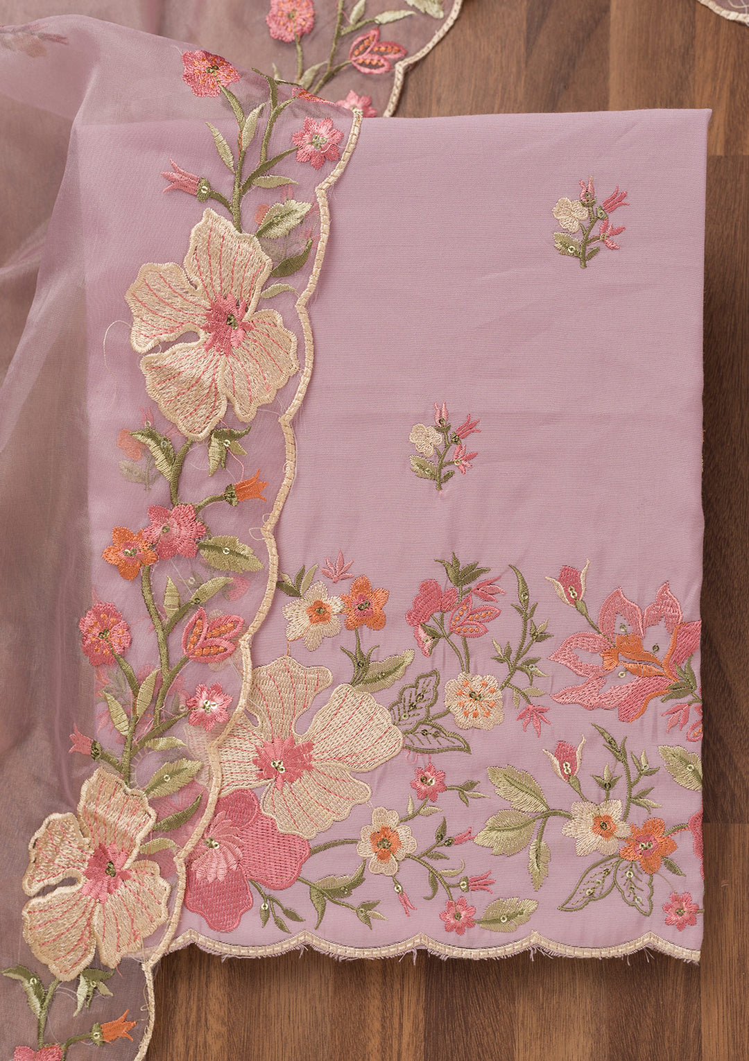 Lavender Threadwork Chanderi Unstitched Salwar Suit