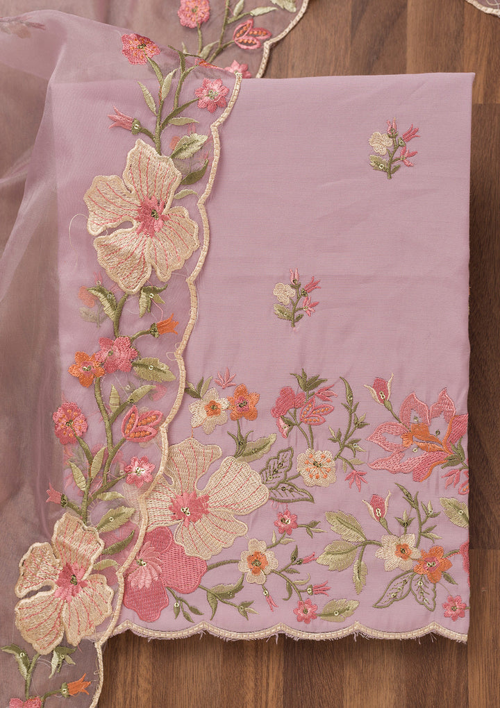 Lavender Threadwork Chanderi Unstitched Salwar Suit