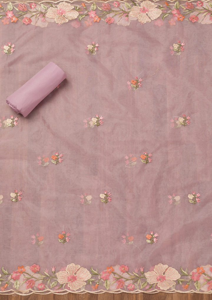 Lavender Threadwork Chanderi Unstitched Salwar Suit