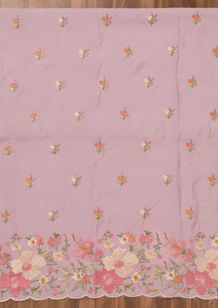 Lavender Threadwork Chanderi Unstitched Salwar Suit