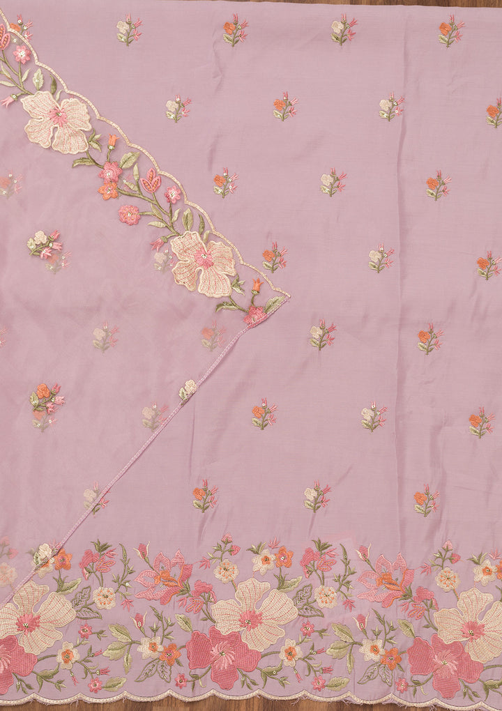 Lavender Threadwork Chanderi Unstitched Salwar Suit