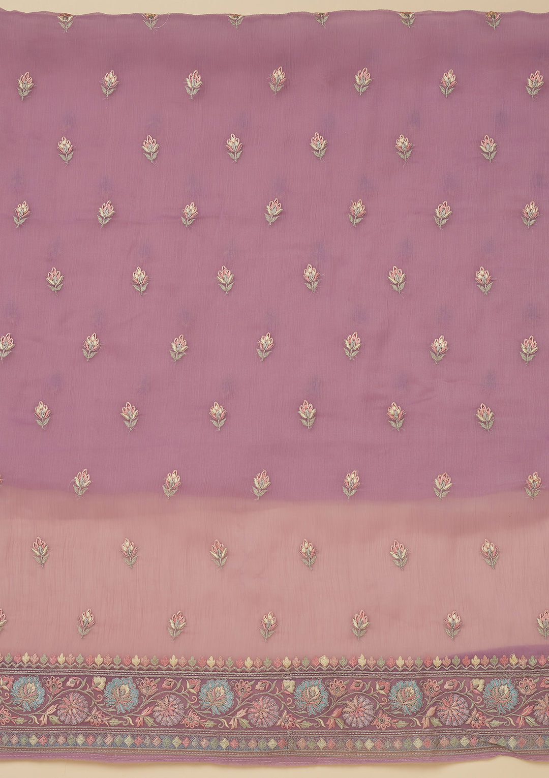 Lavender Threadwork Chiffon Unstitched Salwar Suit