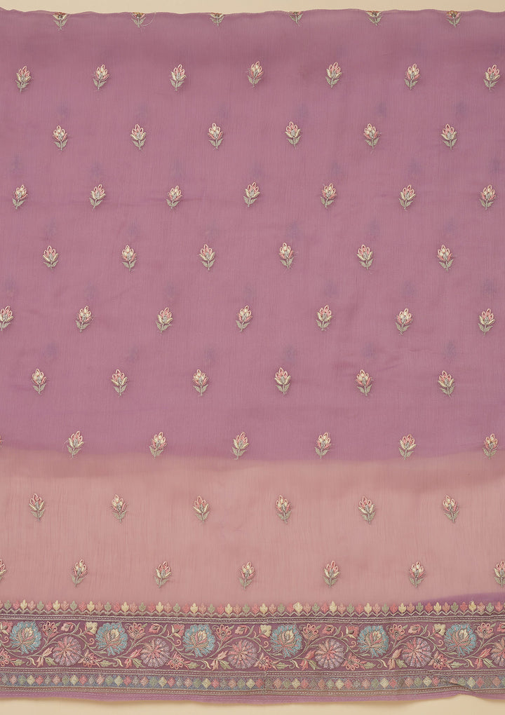 Lavender Threadwork Chiffon Unstitched Salwar Suit