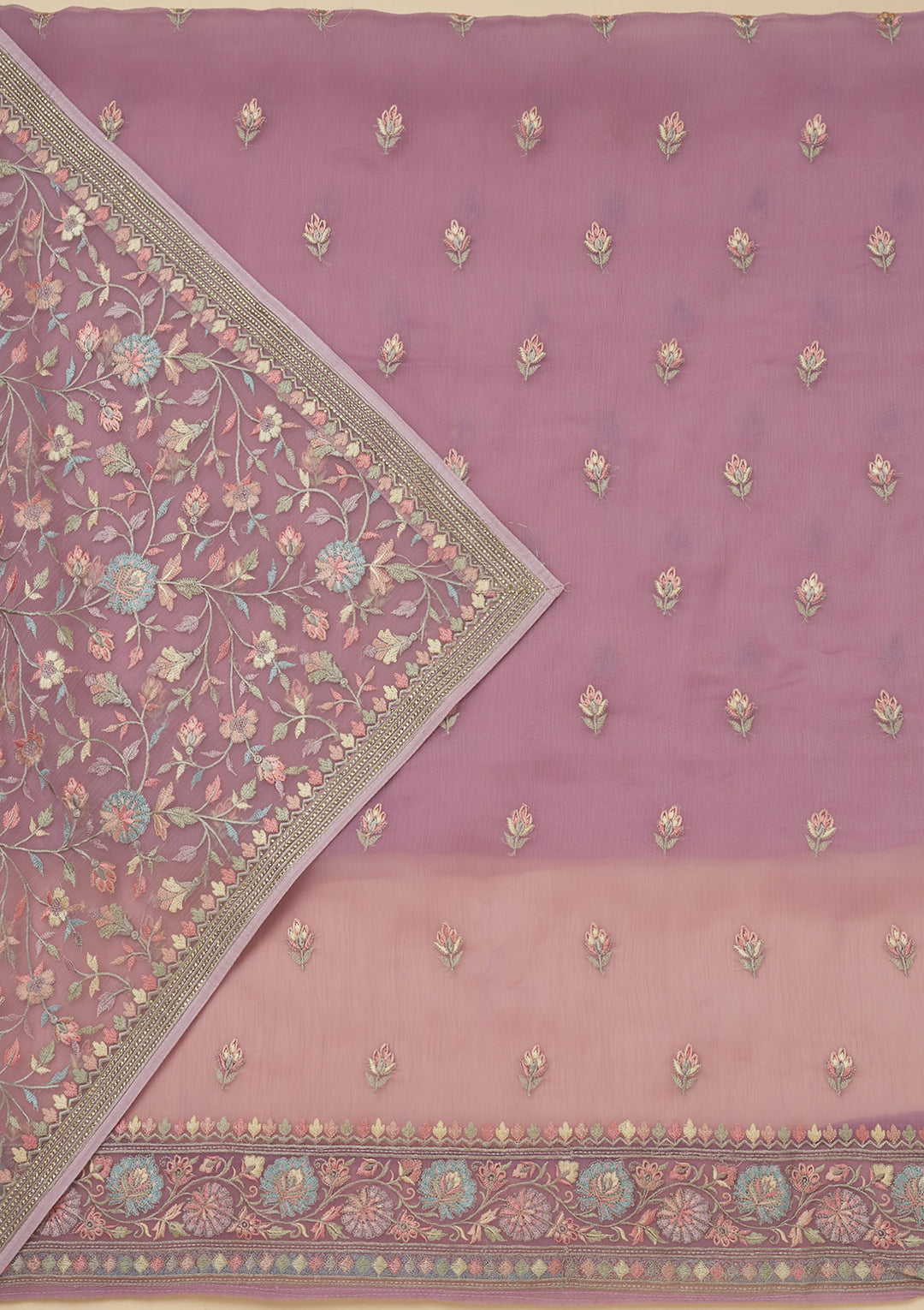 Lavender Threadwork Chiffon Unstitched Salwar Suit
