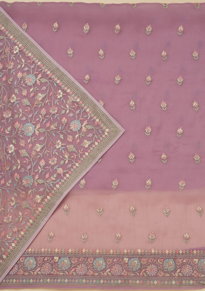 Lavender Threadwork Chiffon Unstitched Salwar Suit