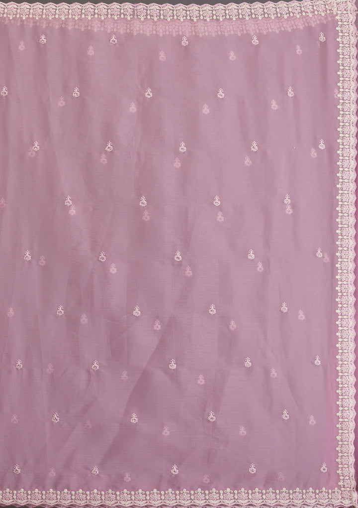 Lavender Silver Stonework Tissue Saree