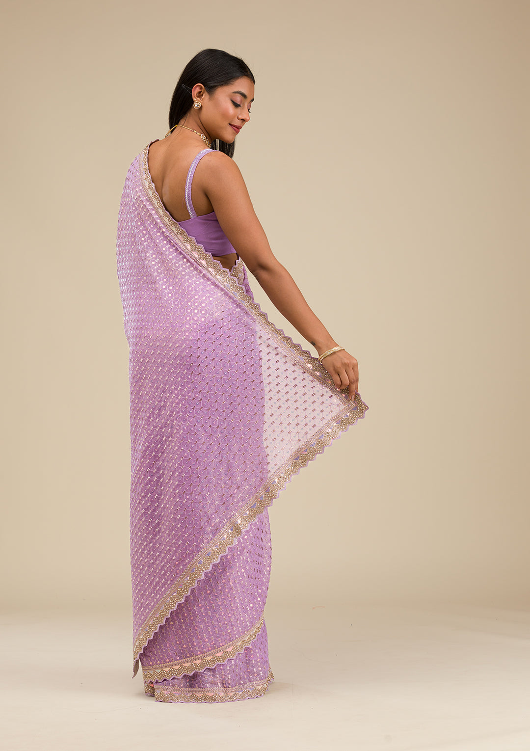 Lavender Threadwork Chiffon Saree