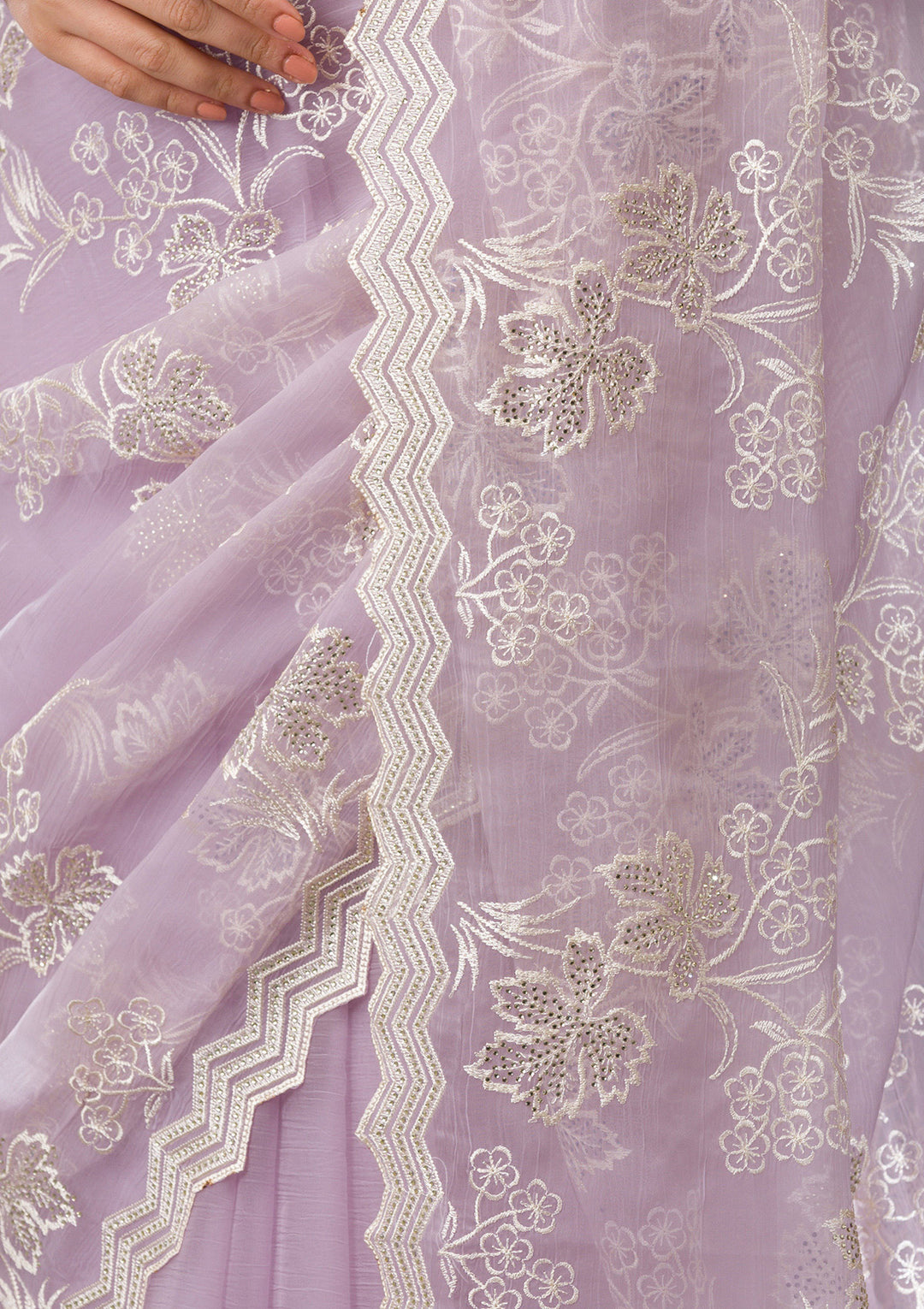 Lavender Threadwork Chiffon Saree