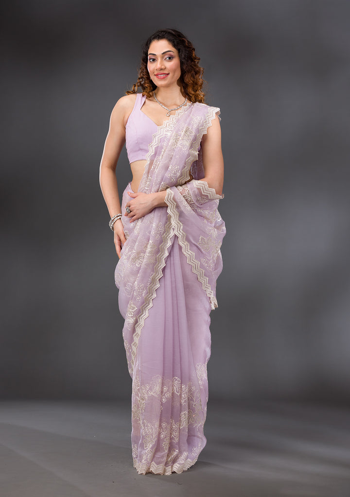 Lavender Threadwork Chiffon Saree