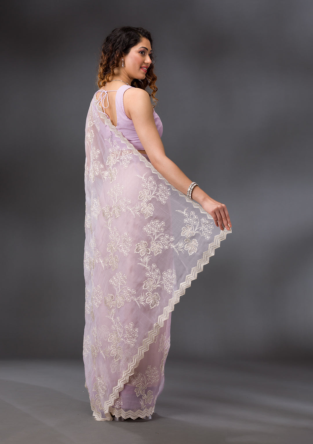 Lavender Threadwork Chiffon Saree