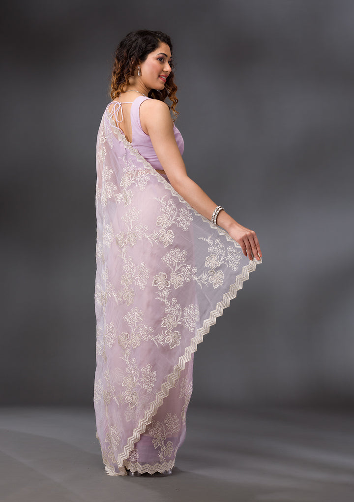 Lavender Threadwork Chiffon Saree