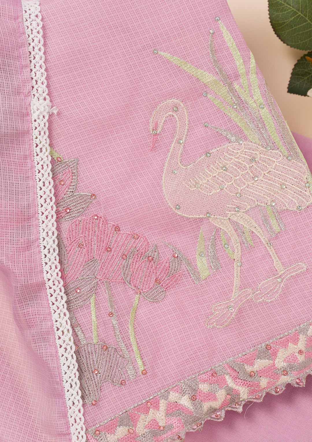 Lavender Threadwork Cotton Blend Unstitched Salwar Suit