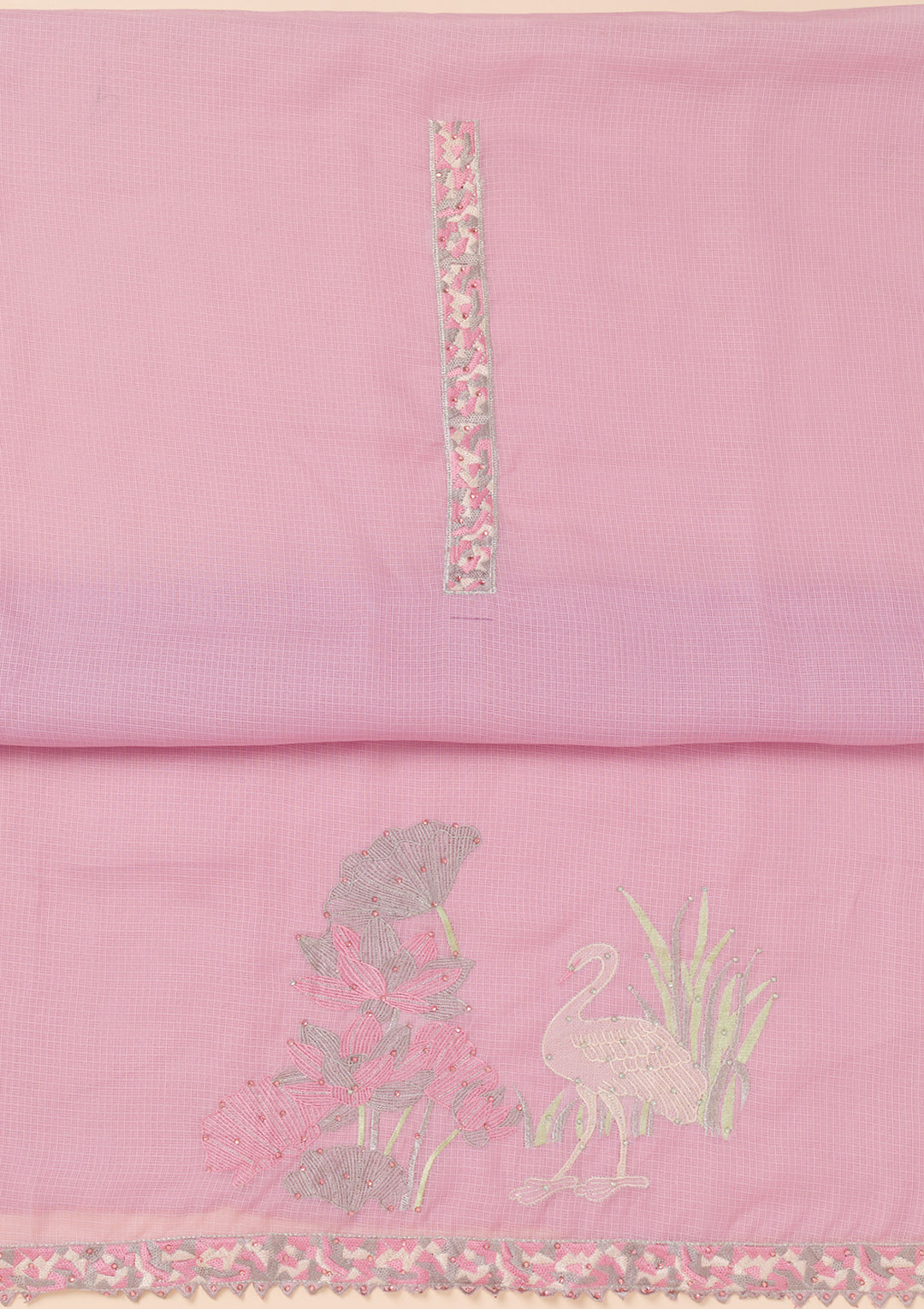 Lavender Threadwork Cotton Blend Unstitched Salwar Suit
