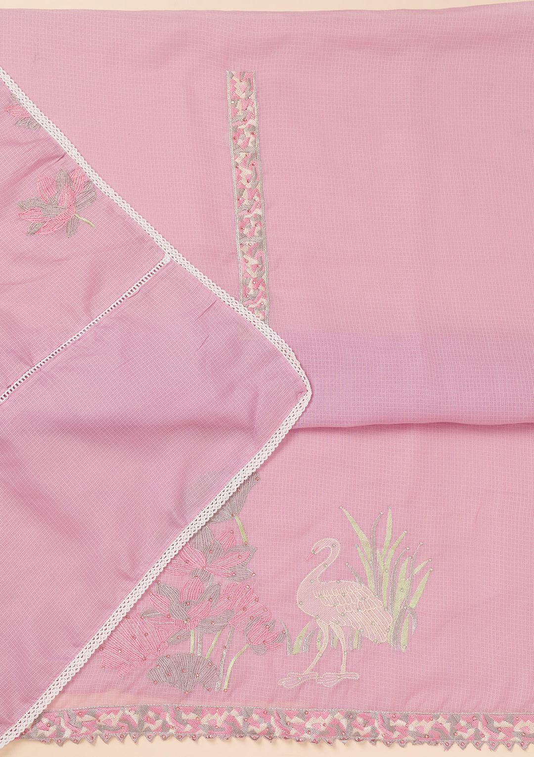 Lavender Threadwork Cotton Blend Unstitched Salwar Suit