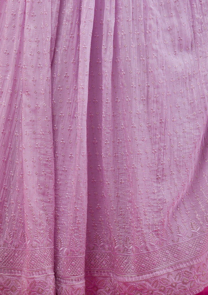 Lavender Threadwork Georgette Readymade Lehenga-Koskii