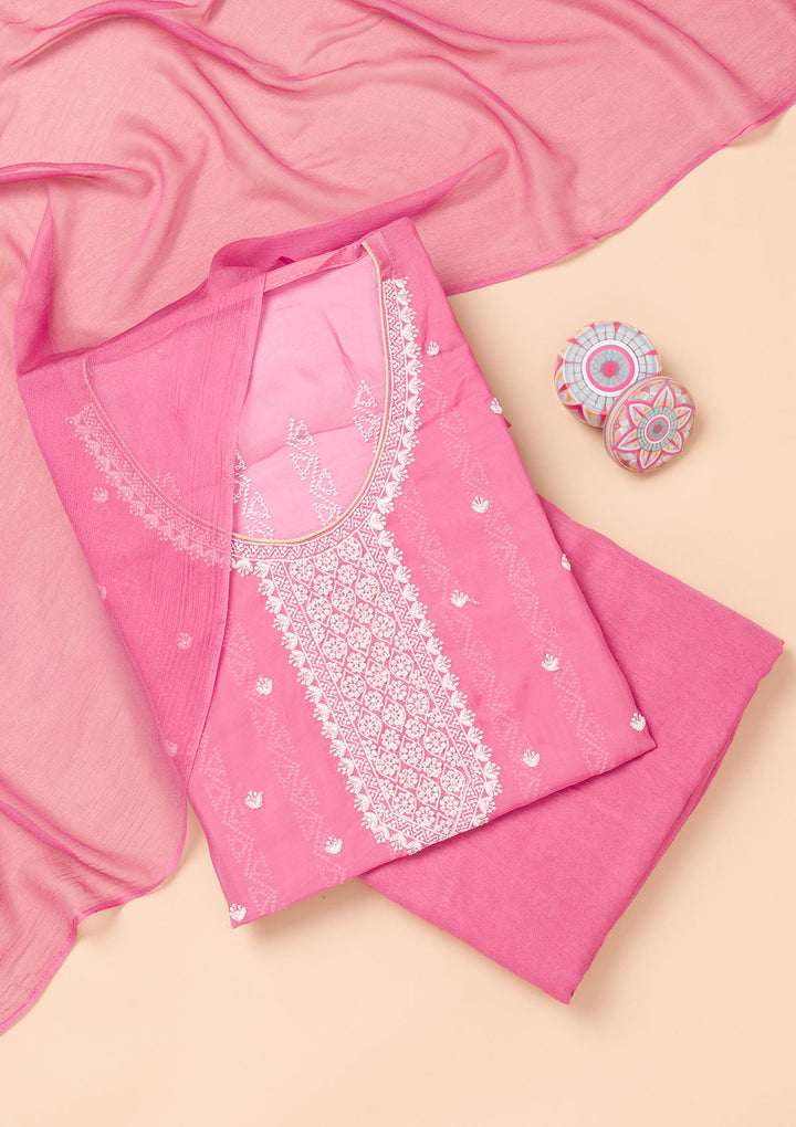 Pink Threadwork Georgette Unstitched Salwar Suit