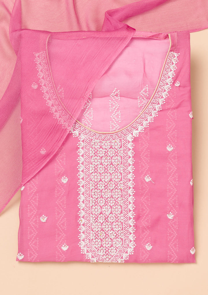Pink Threadwork Georgette Unstitched Salwar Suit