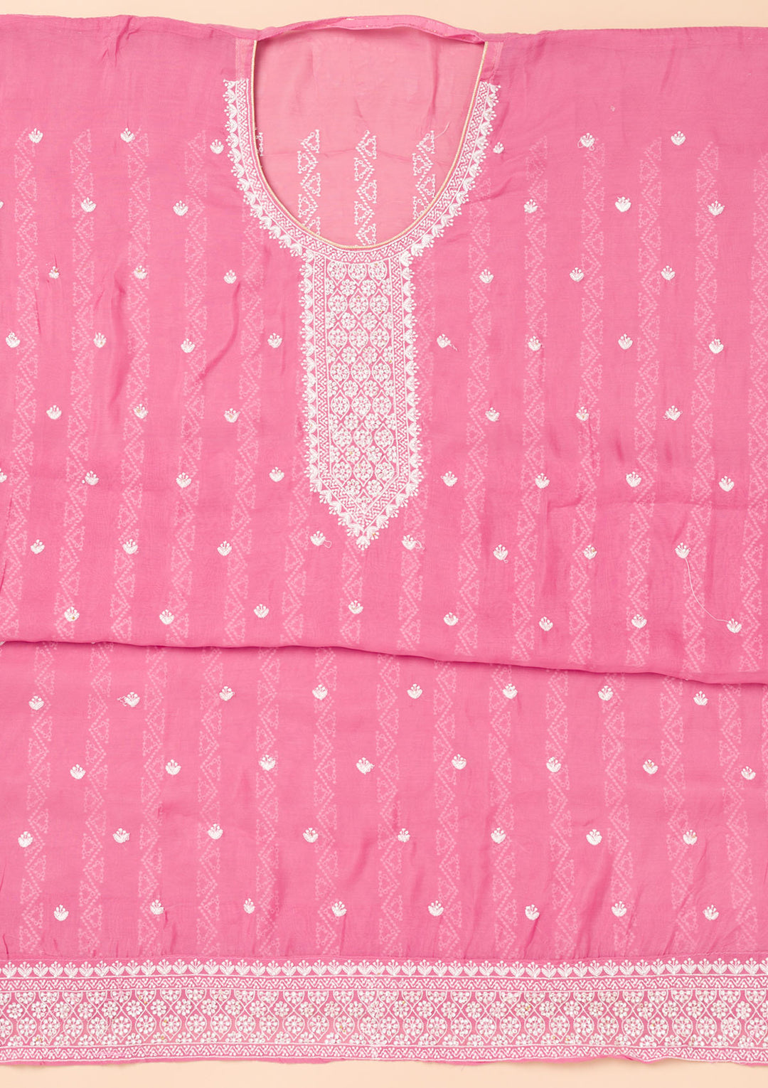 Pink Threadwork Georgette Unstitched Salwar Suit