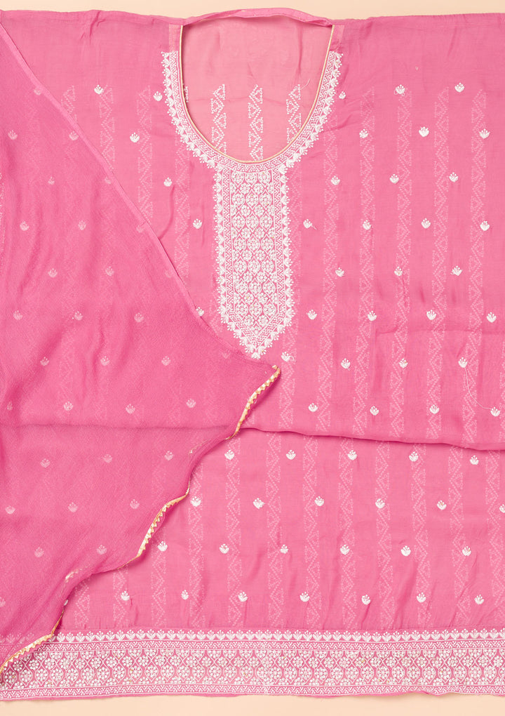 Pink Threadwork Georgette Unstitched Salwar Suit