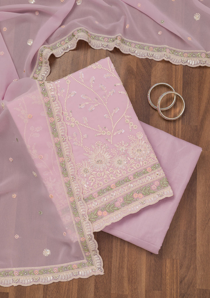 Pink Sequins Georgette Unstitched Salwar Suit