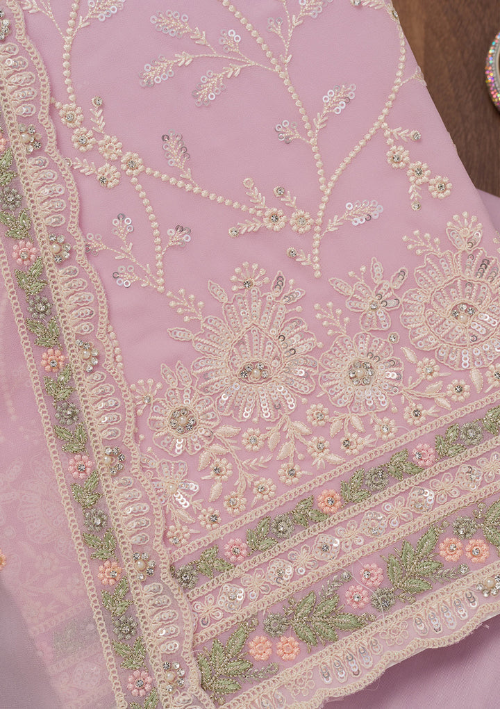 Pink Sequins Georgette Unstitched Salwar Suit