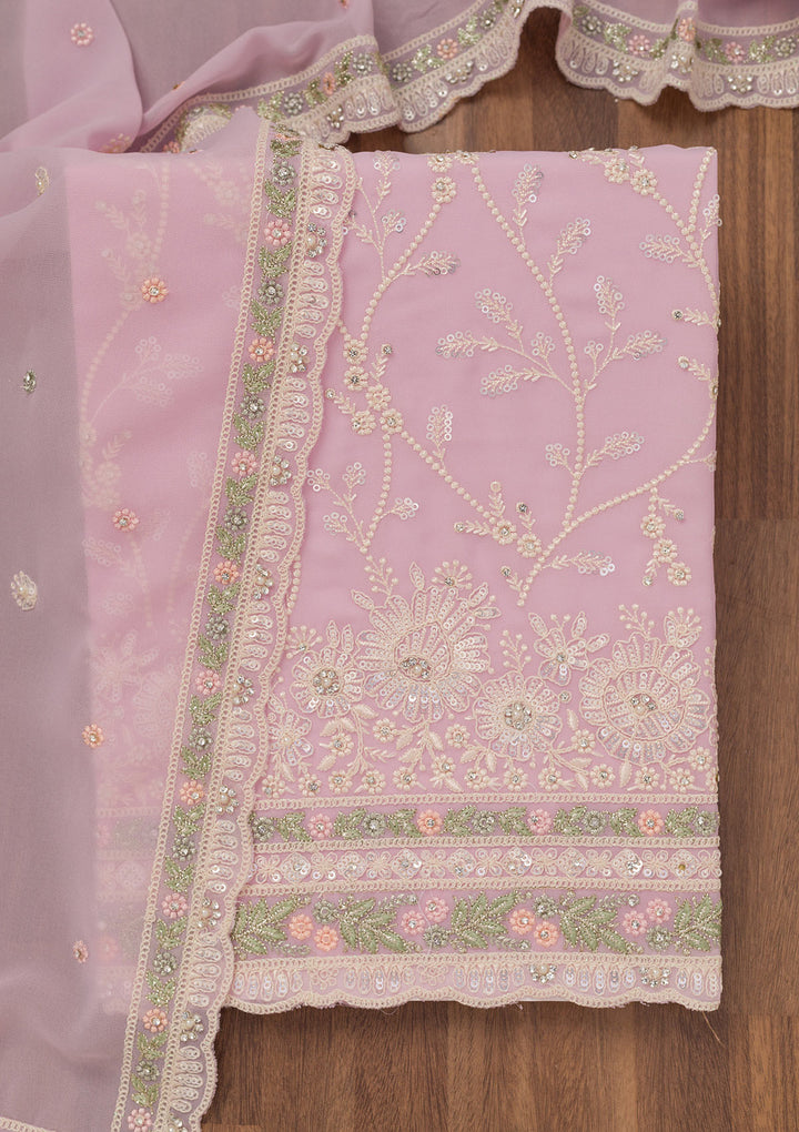 Pink Sequins Georgette Unstitched Salwar Suit