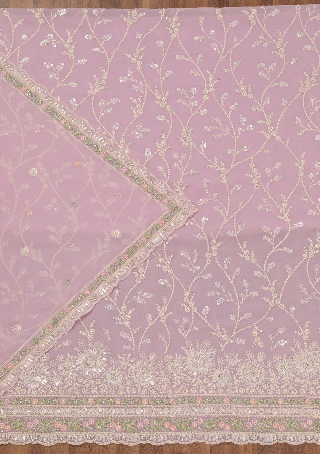 Pink Sequins Georgette Unstitched Salwar Suit