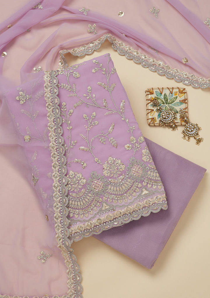Lavender Threadwork Georgette Unstitched Salwar Suit