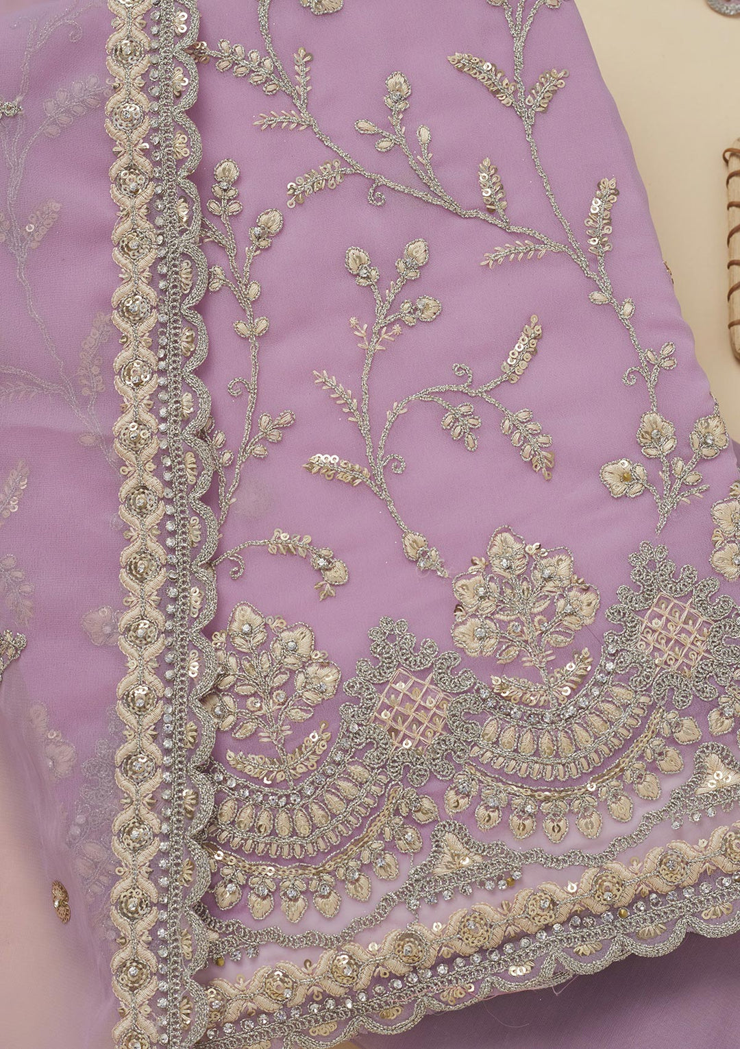 Lavender Threadwork Georgette Unstitched Salwar Suit