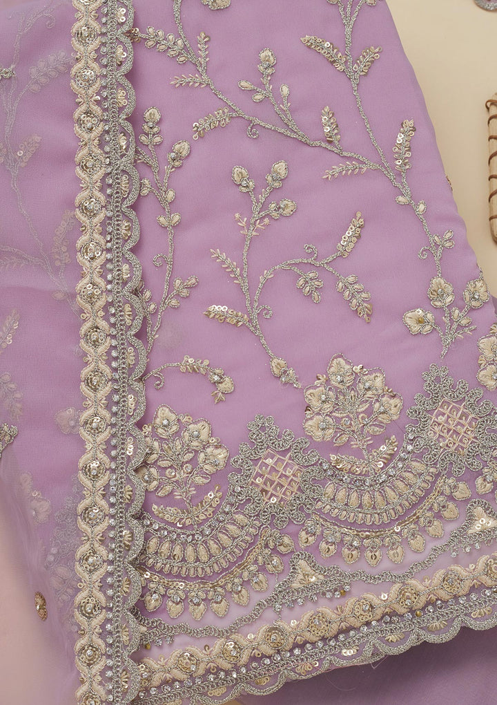 Lavender Threadwork Georgette Unstitched Salwar Suit