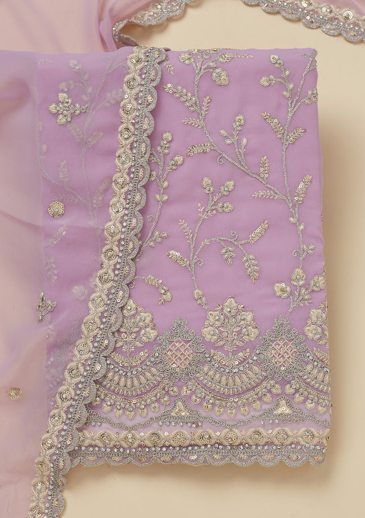Lavender Threadwork Georgette Unstitched Salwar Suit