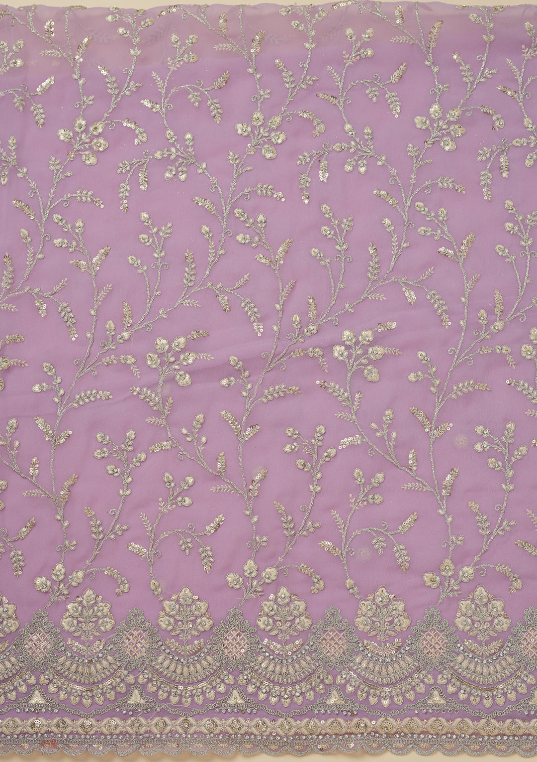 Lavender Threadwork Georgette Unstitched Salwar Suit