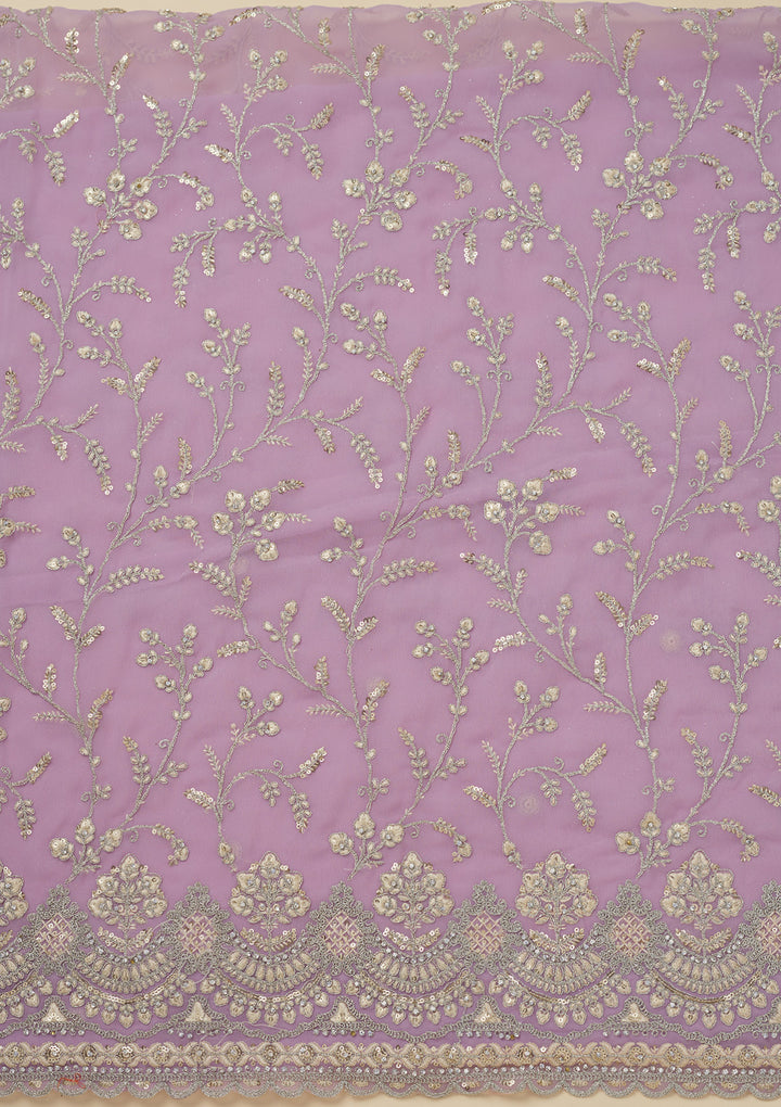 Lavender Threadwork Georgette Unstitched Salwar Suit