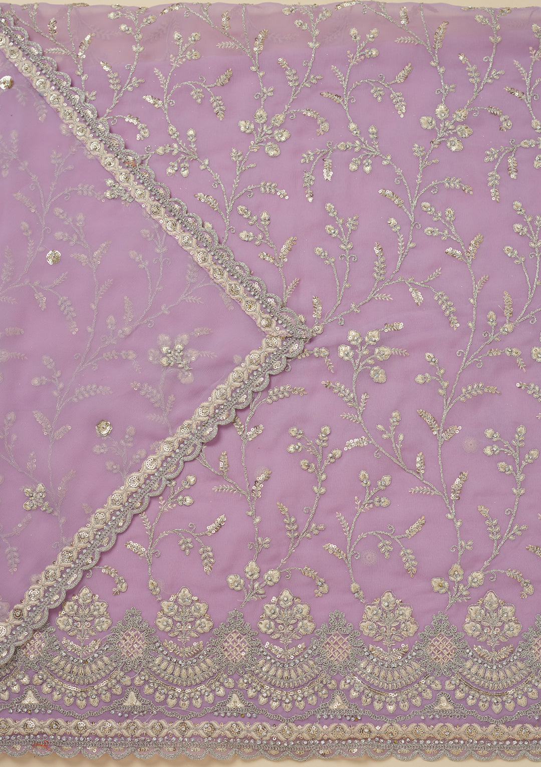 Lavender Threadwork Georgette Unstitched Salwar Suit