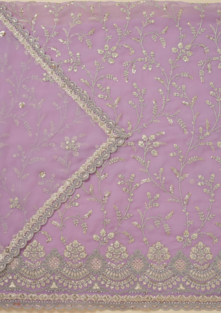 Lavender Threadwork Georgette Unstitched Salwar Suit