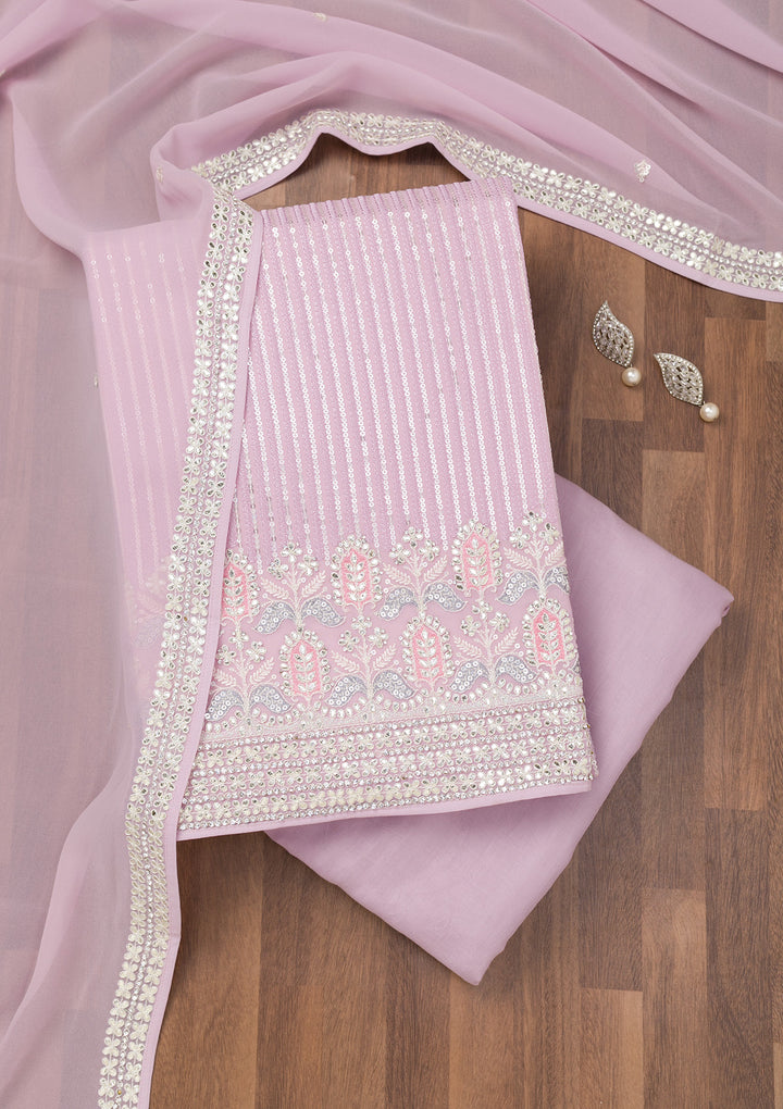 Lavender Threadwork Georgette Unstitched Salwar Suit