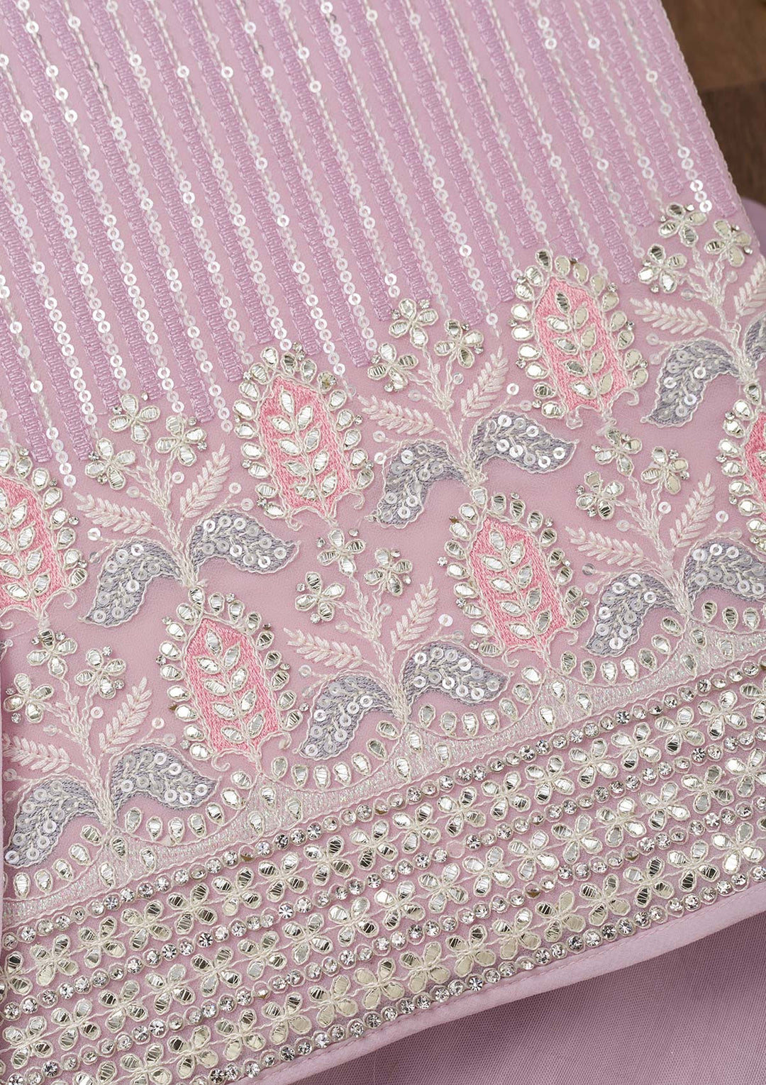 Lavender Threadwork Georgette Unstitched Salwar Suit
