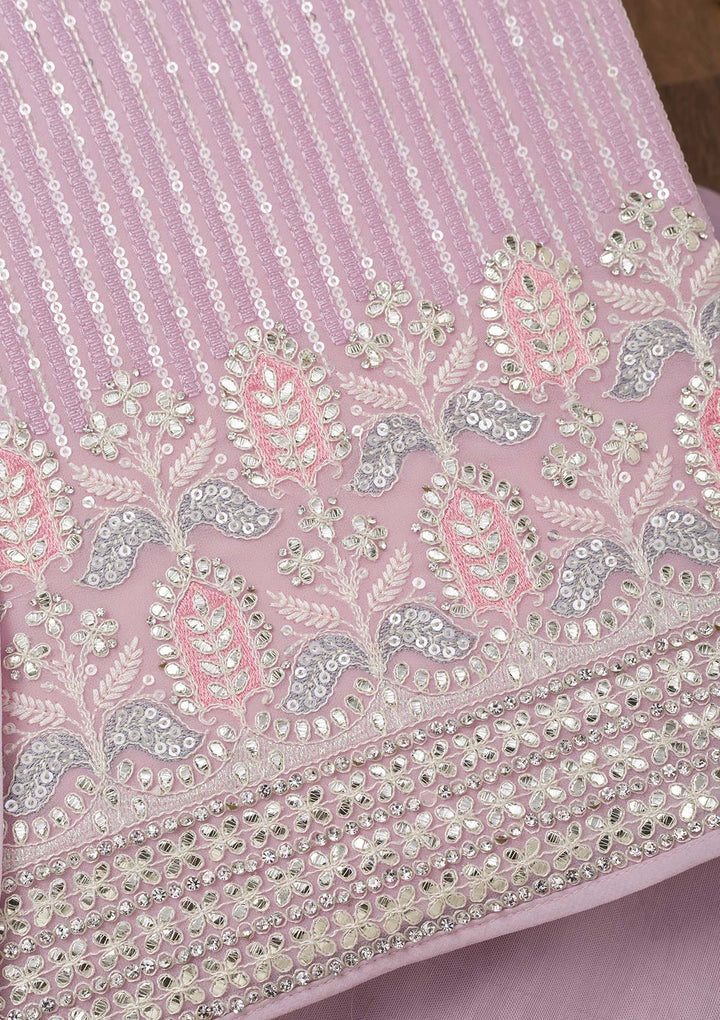 Lavender Threadwork Georgette Unstitched Salwar Suit