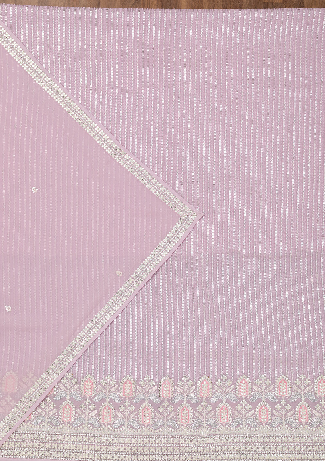 Lavender Threadwork Georgette Unstitched Salwar Suit