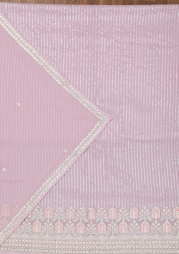 Lavender Threadwork Georgette Unstitched Salwar Suit